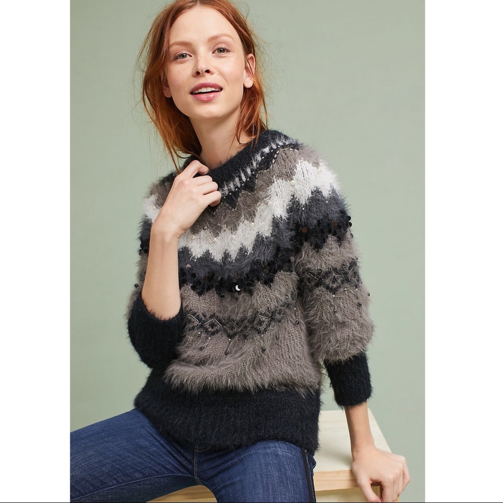 Anthropologie Sleeping in Snow Fair Isle Pullover